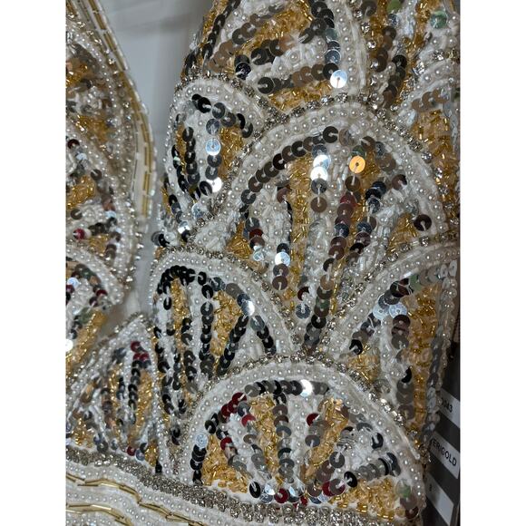 Lucci Lu Evening dress size 8, style 8043, silver and gold sequins, Art Deco - Picture 3 of 10